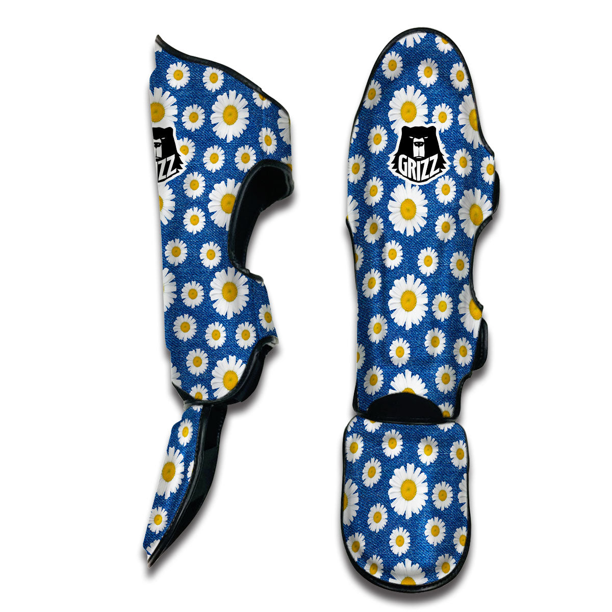 Blue Daisy Print Muay Thai Shin Guards-grizzshop