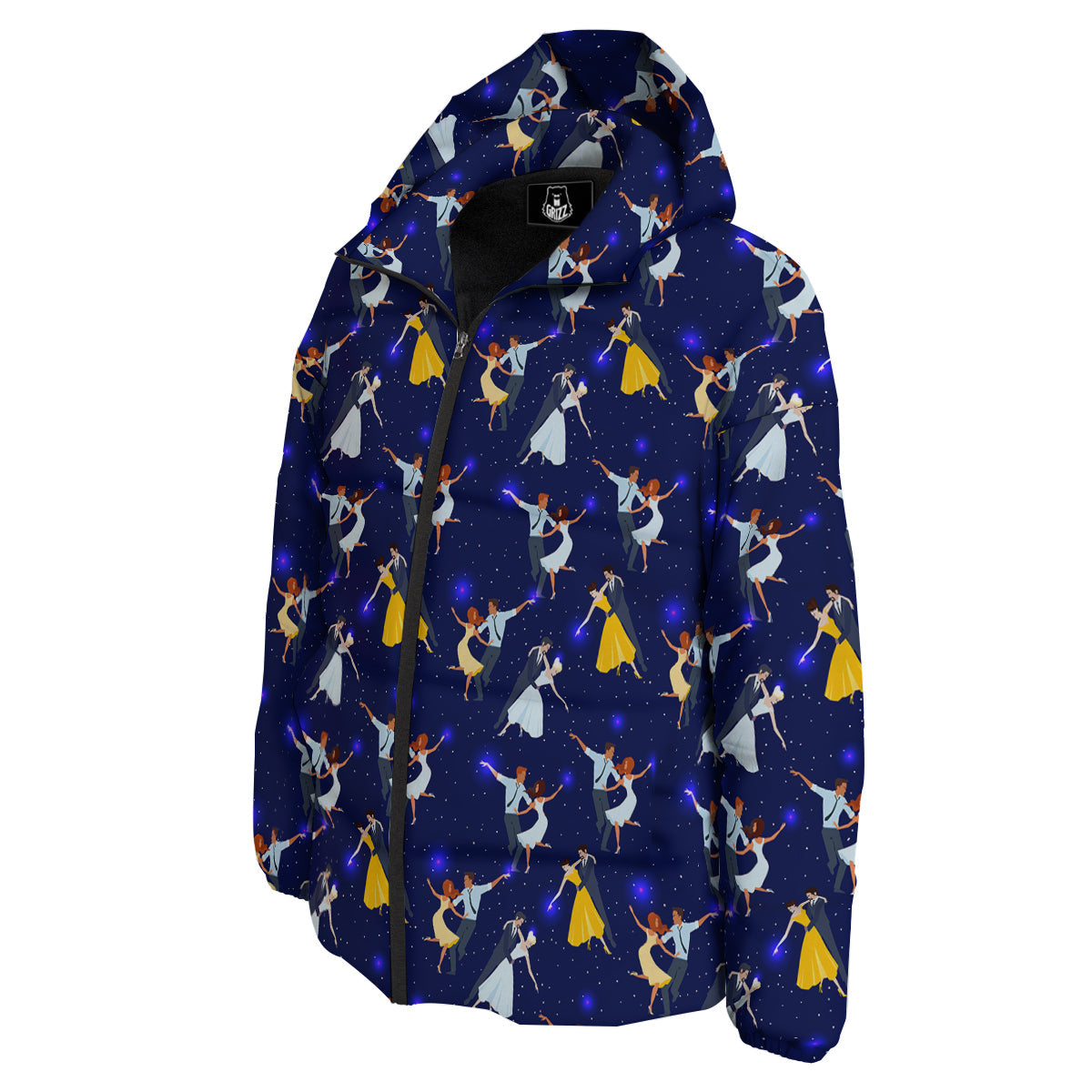 Blue Dancer Print Pattern Down Jacket-grizzshop
