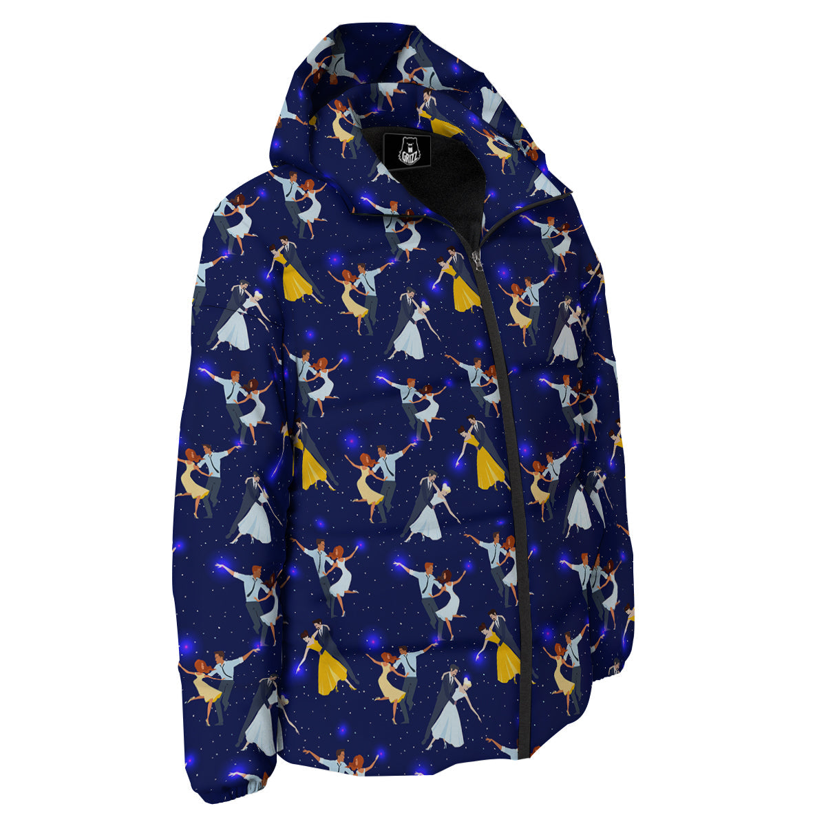 Blue Dancer Print Pattern Down Jacket-grizzshop