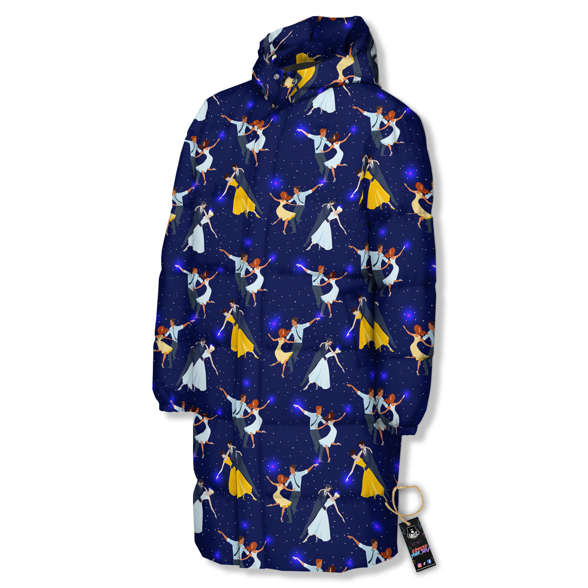 Blue Dancer Print Pattern Long Down Jacket-grizzshop