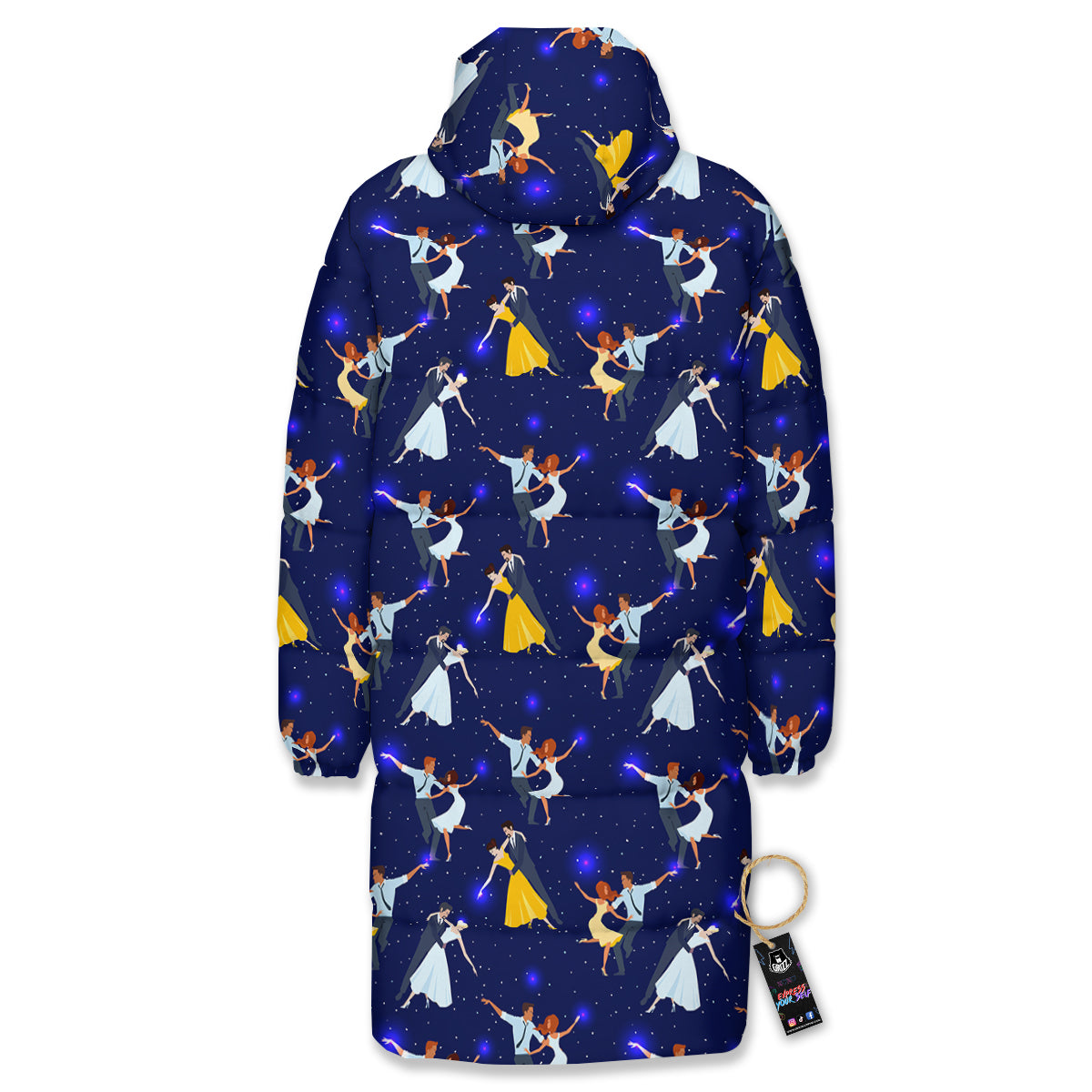 Blue Dancer Print Pattern Long Down Jacket-grizzshop