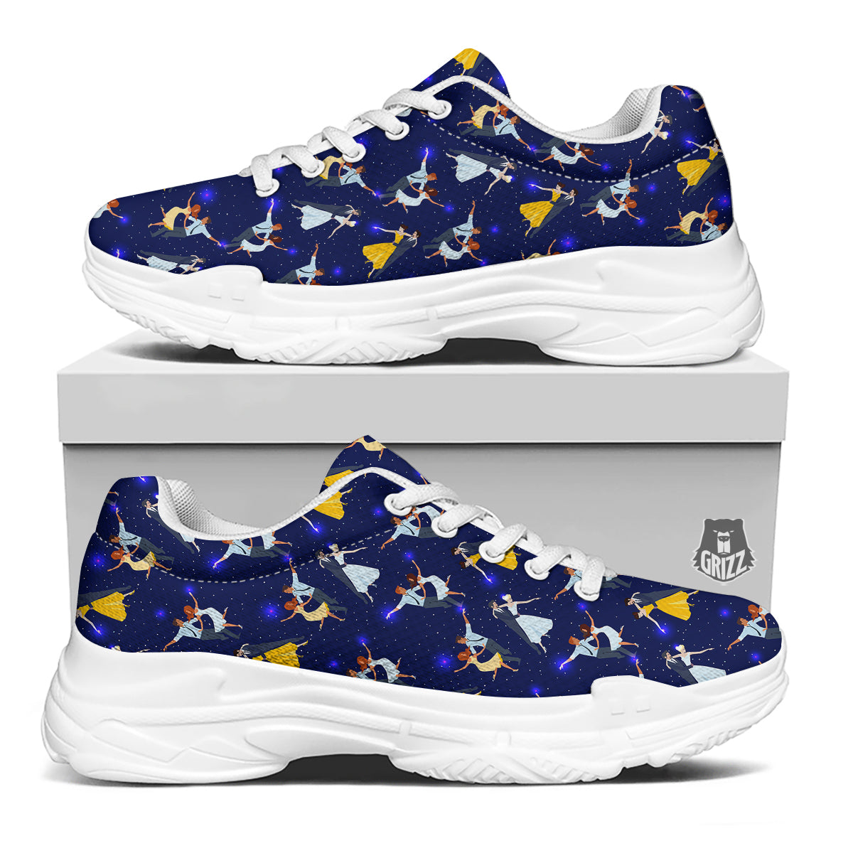 Blue Dancer Print Pattern White Chunky Shoes-grizzshop