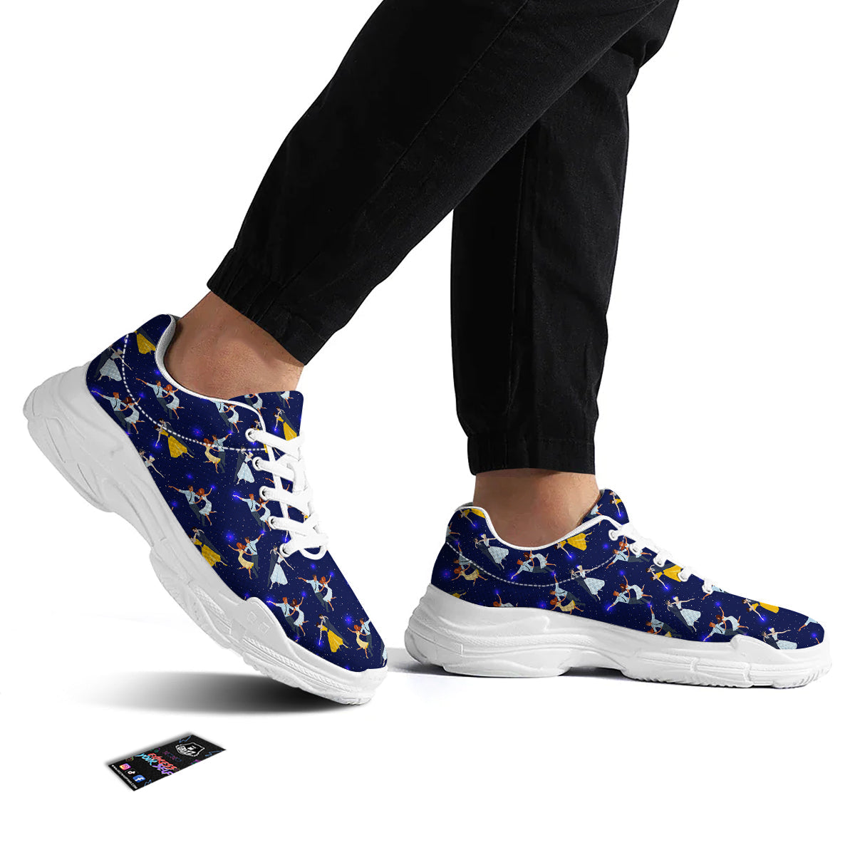 Blue Dancer Print Pattern White Chunky Shoes-grizzshop