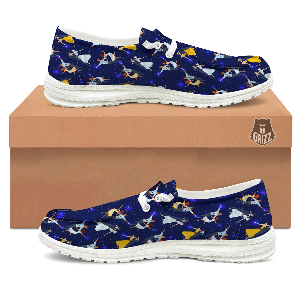 Blue Dancer Print Pattern White Loafers-grizzshop