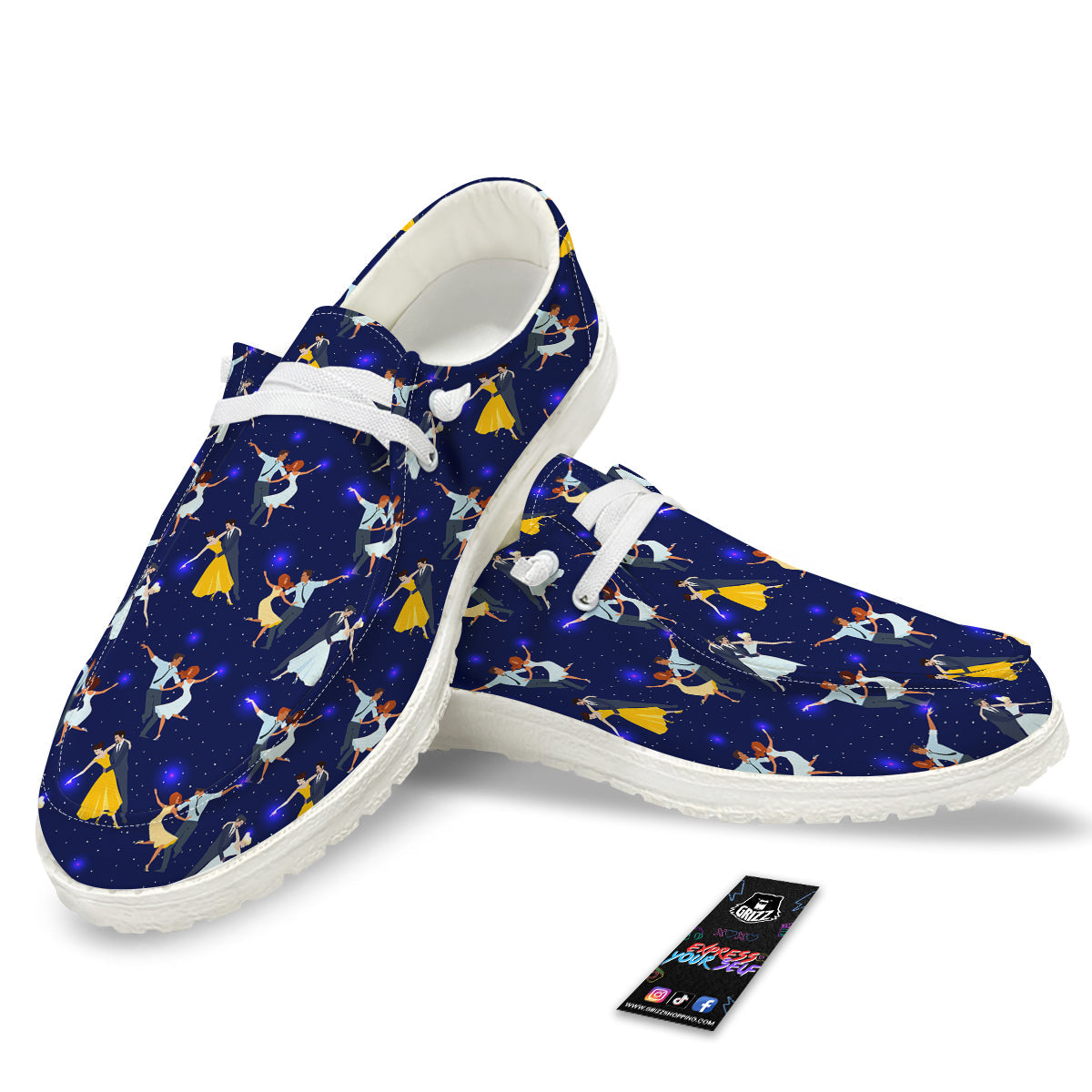 Blue Dancer Print Pattern White Loafers-grizzshop