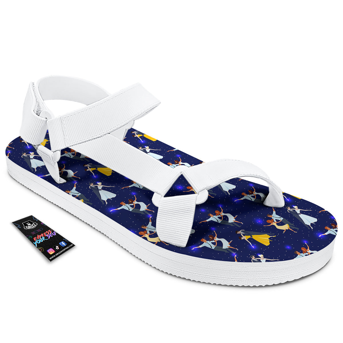 Blue Dancer Print Pattern White Open Toe Sandals-grizzshop