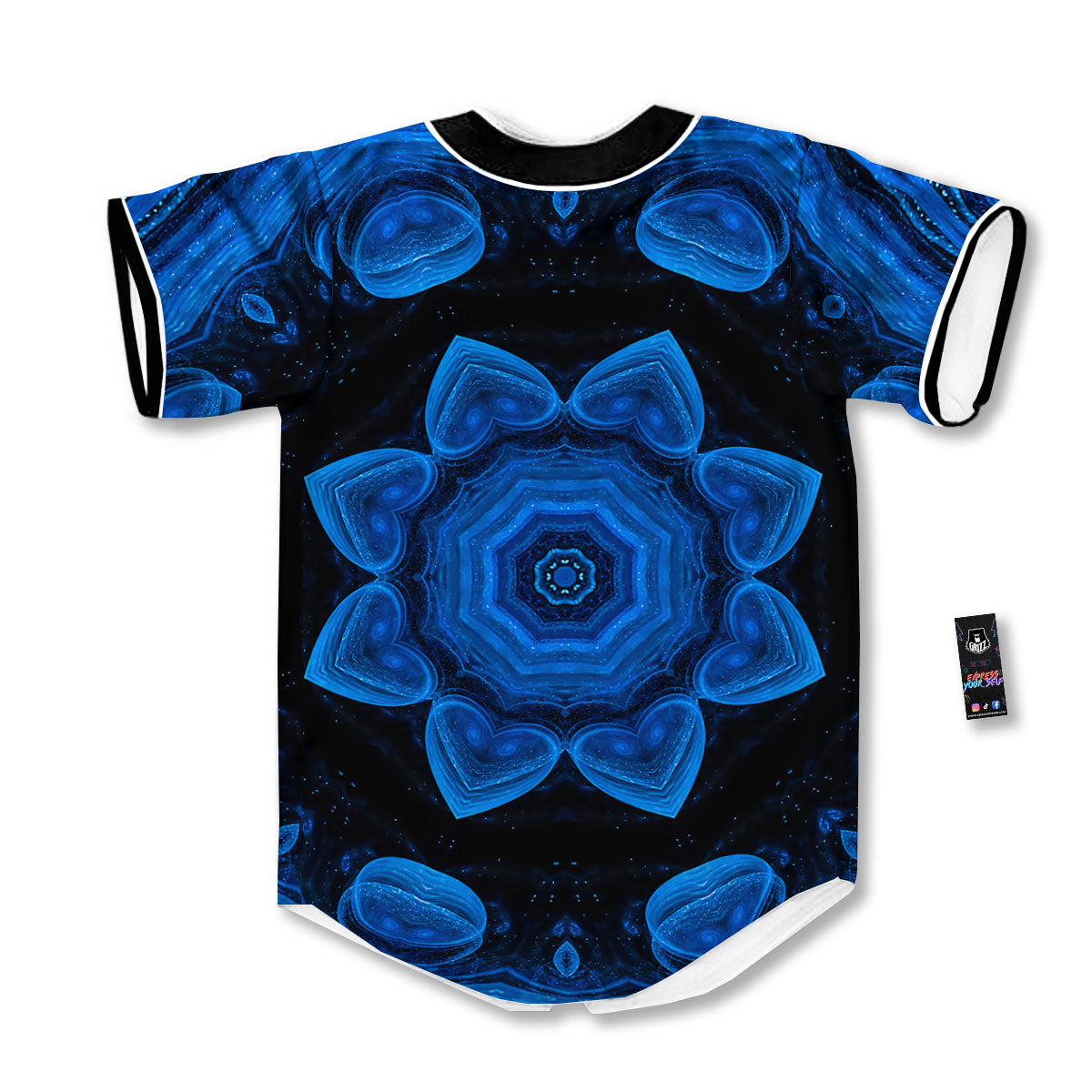 Blue Dark Kaleidoscope Print Baseball Jersey-grizzshop