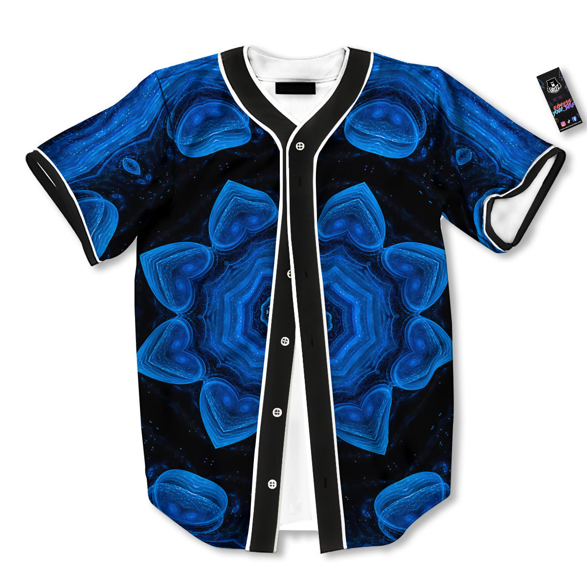 Blue Dark Kaleidoscope Print Baseball Jersey-grizzshop