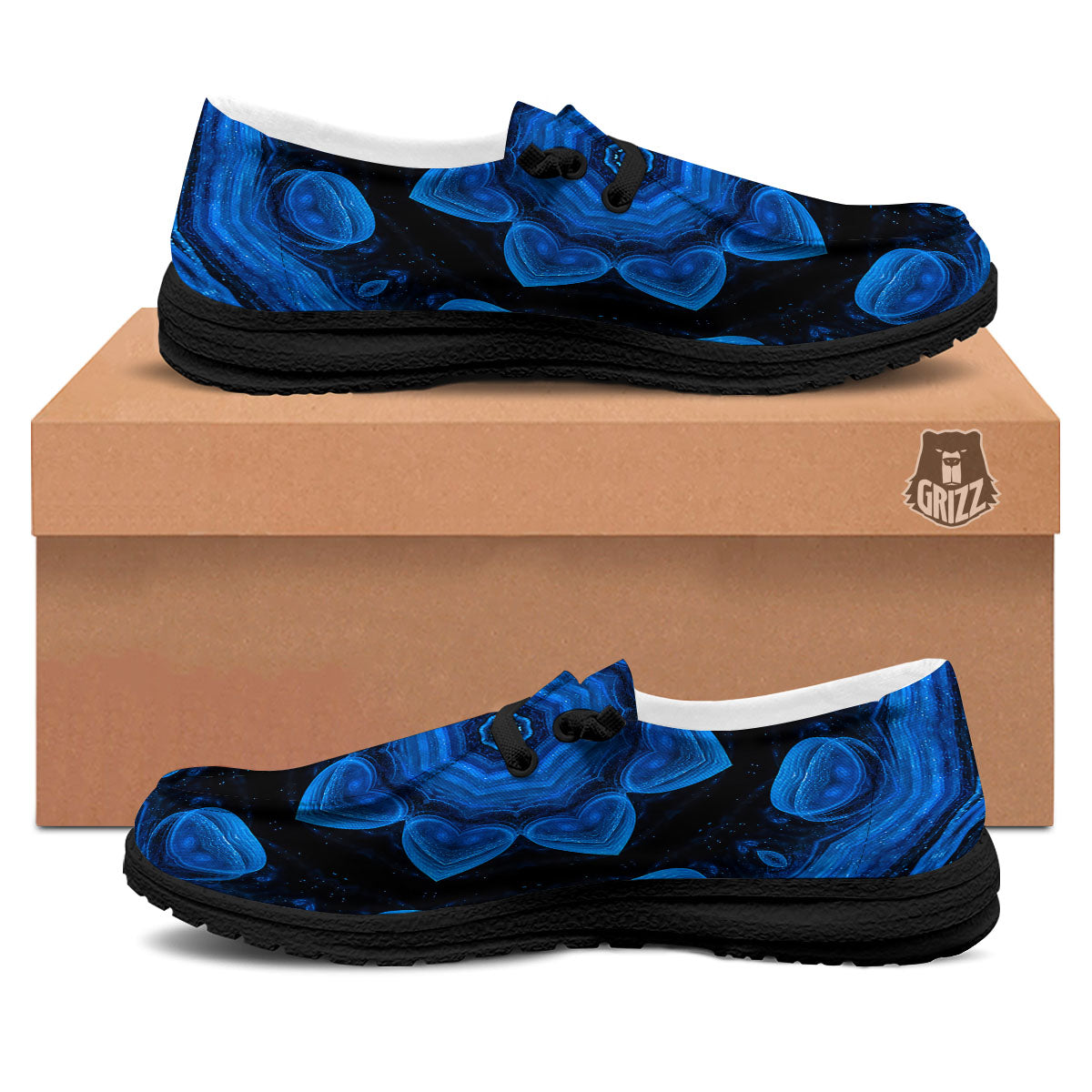 Blue Dark Kaleidoscope Print Black Loafers-grizzshop