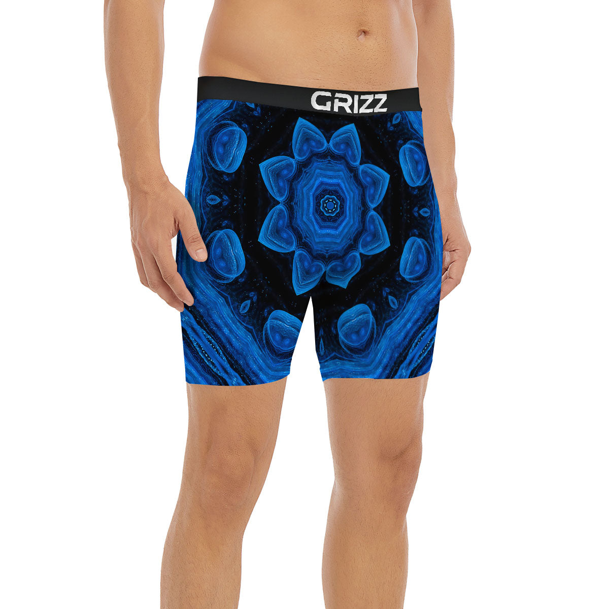 Blue Dark Kaleidoscope Print Boxer Briefs-grizzshop