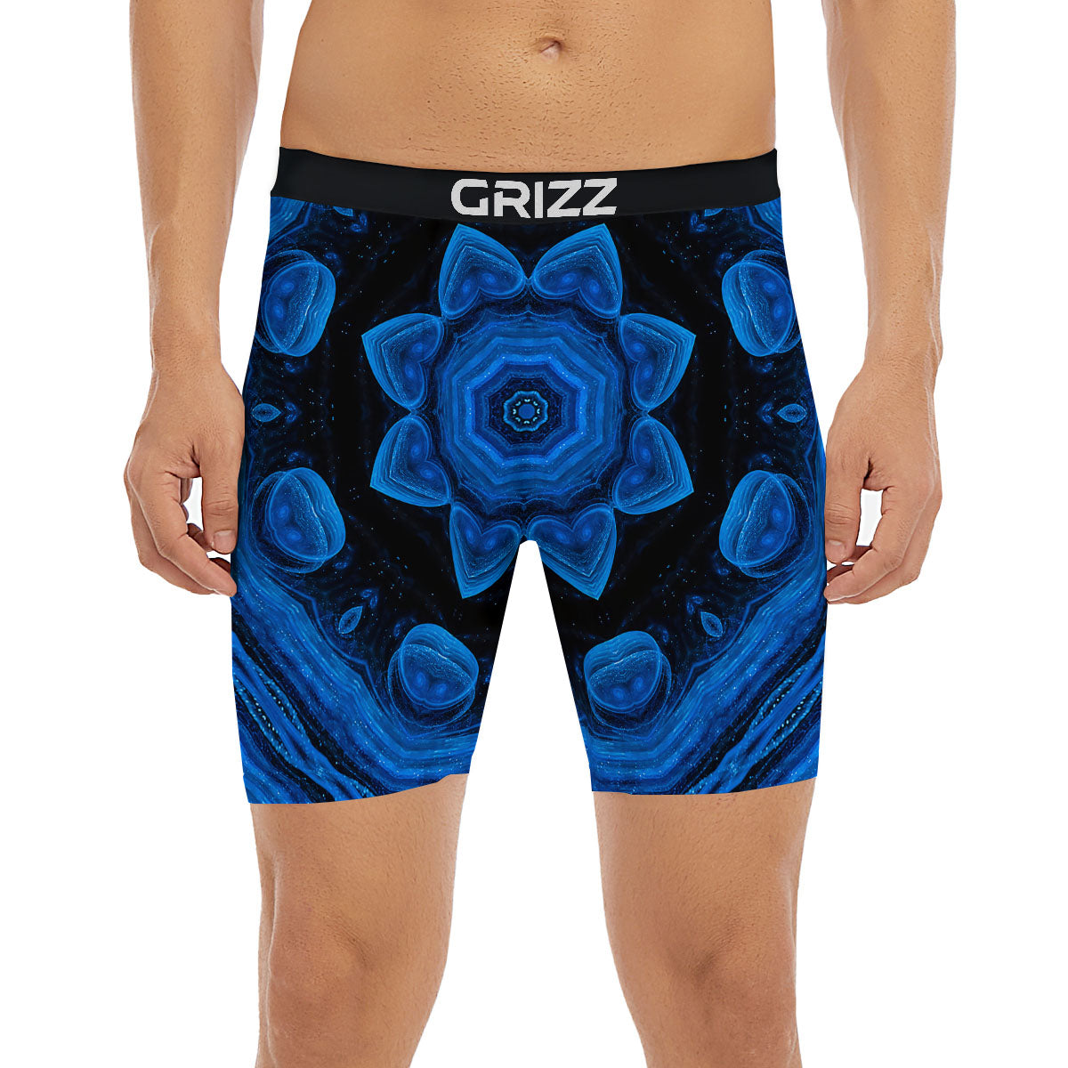 Blue Dark Kaleidoscope Print Boxer Briefs-grizzshop