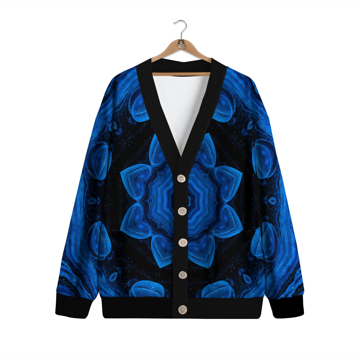 Blue Dark Kaleidoscope Print Cardigan-grizzshop