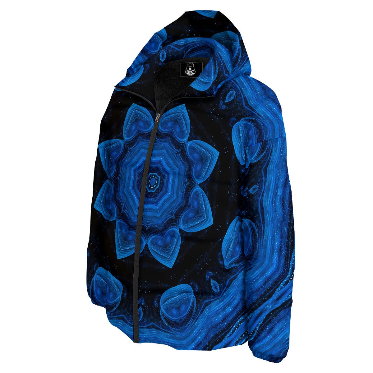 Blue Dark Kaleidoscope Print Down Jacket-grizzshop