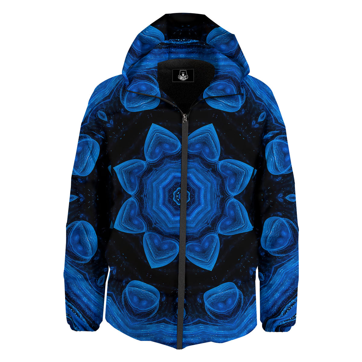 Blue Dark Kaleidoscope Print Down Jacket-grizzshop