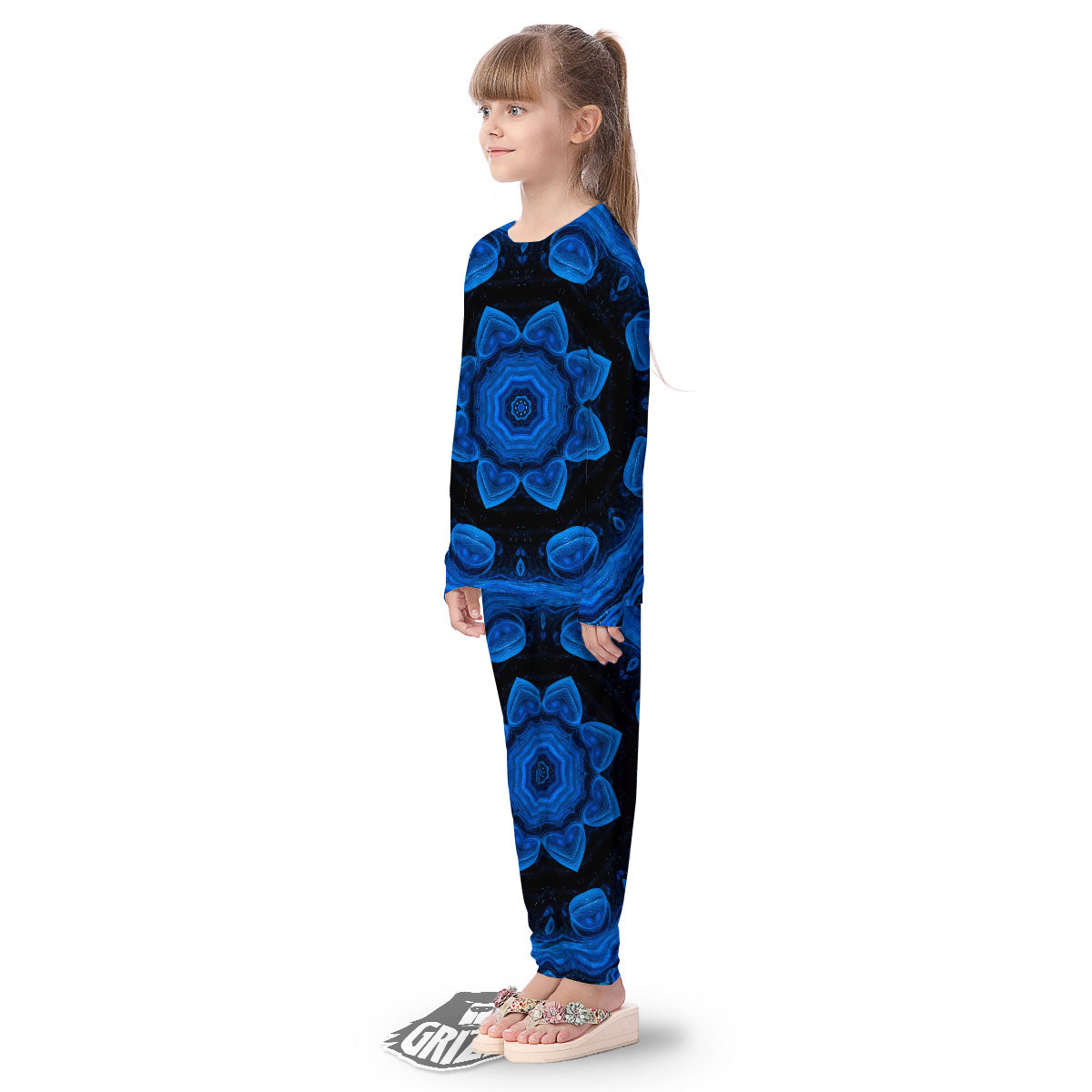 Blue Dark Kaleidoscope Print Kid's Pajamas-grizzshop