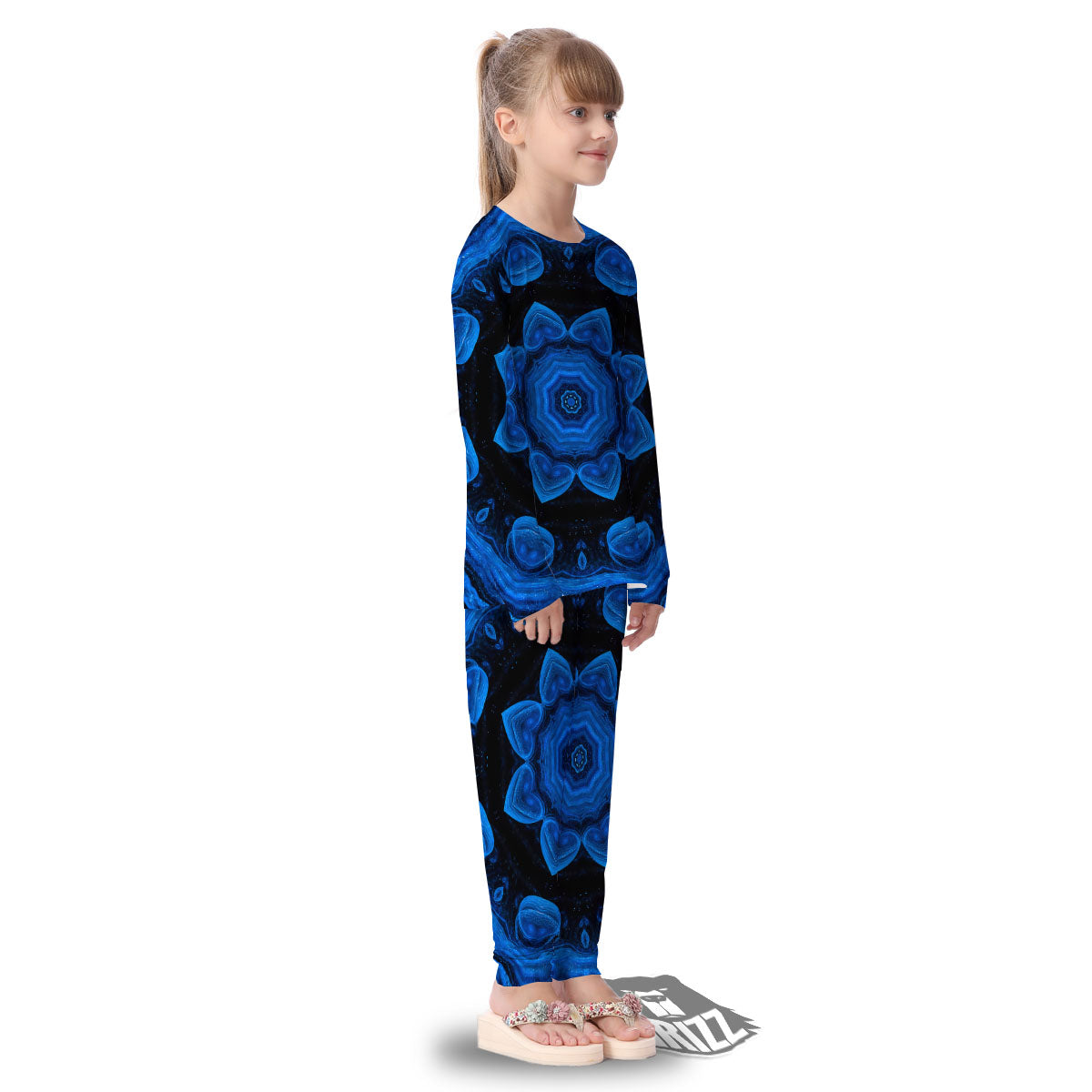 Blue Dark Kaleidoscope Print Kid's Pajamas-grizzshop