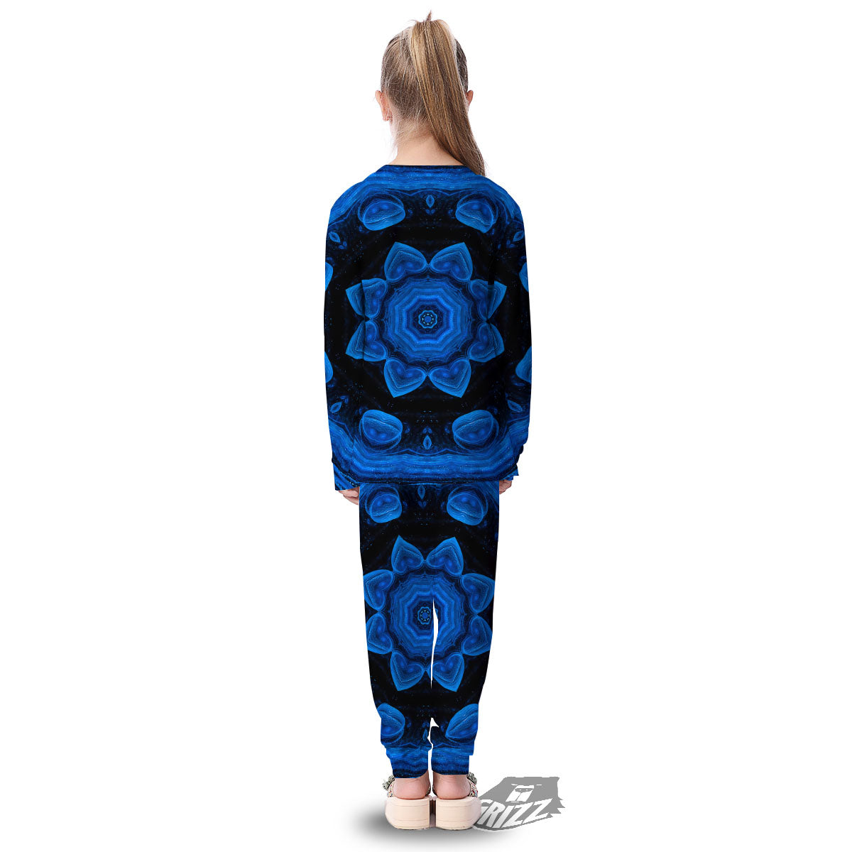 Blue Dark Kaleidoscope Print Kid's Pajamas-grizzshop