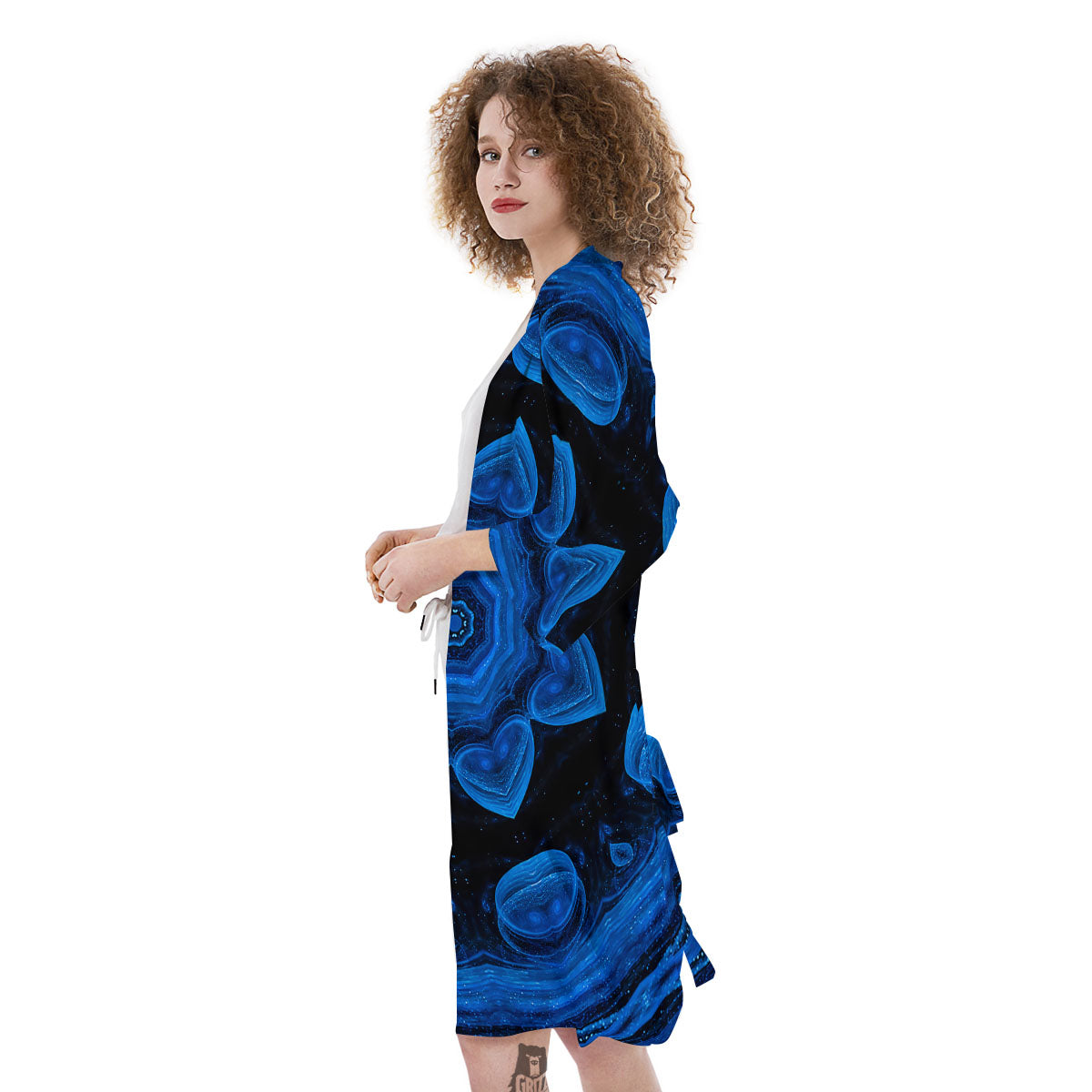 Blue Dark Kaleidoscope Print Kimono-grizzshop