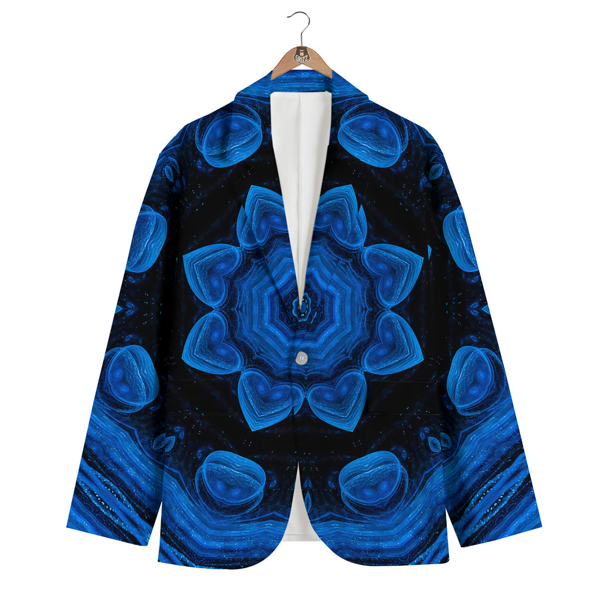 Blue Dark Kaleidoscope Print Men's Blazer-grizzshop