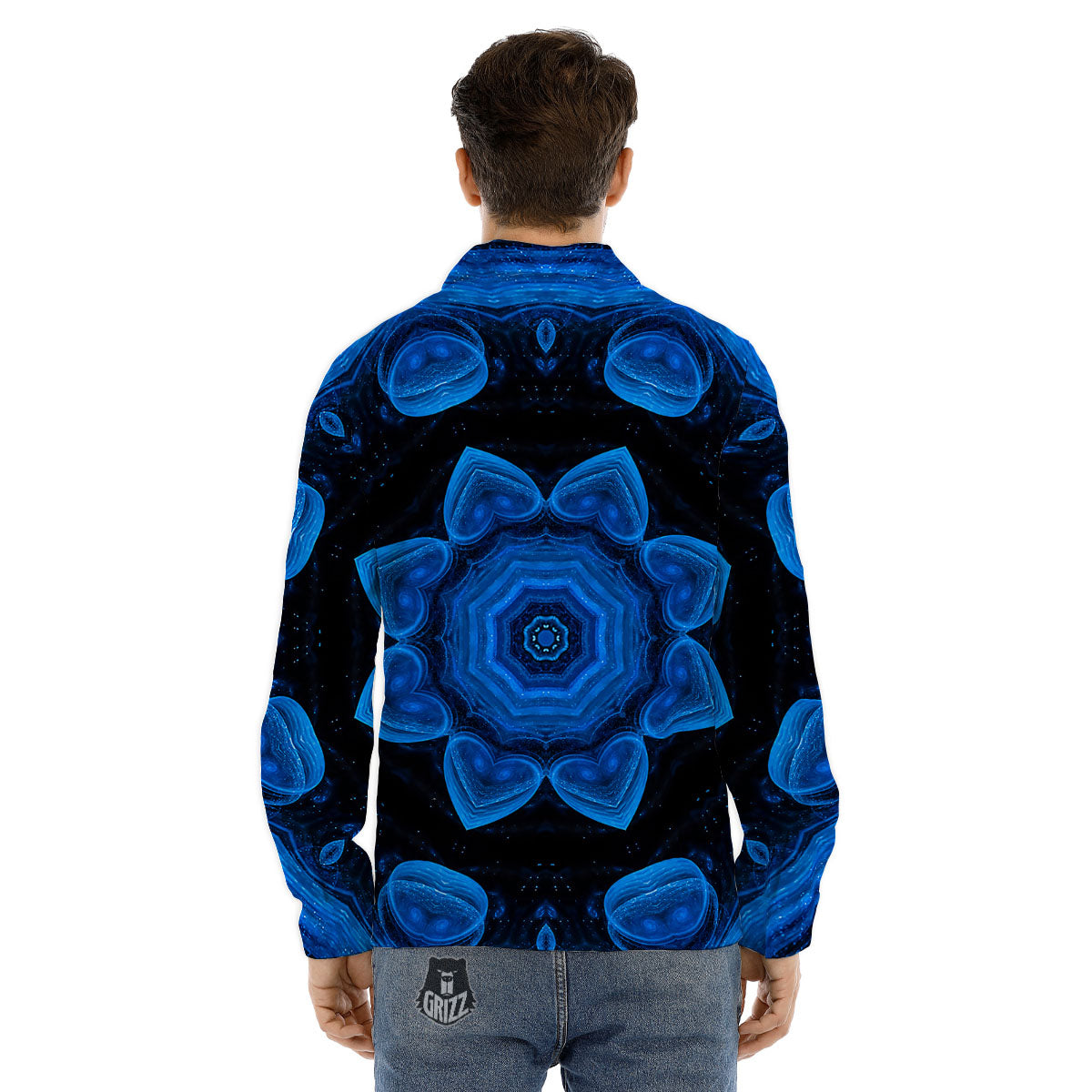 Blue Dark Kaleidoscope Print Men's Dress Shirts-grizzshop