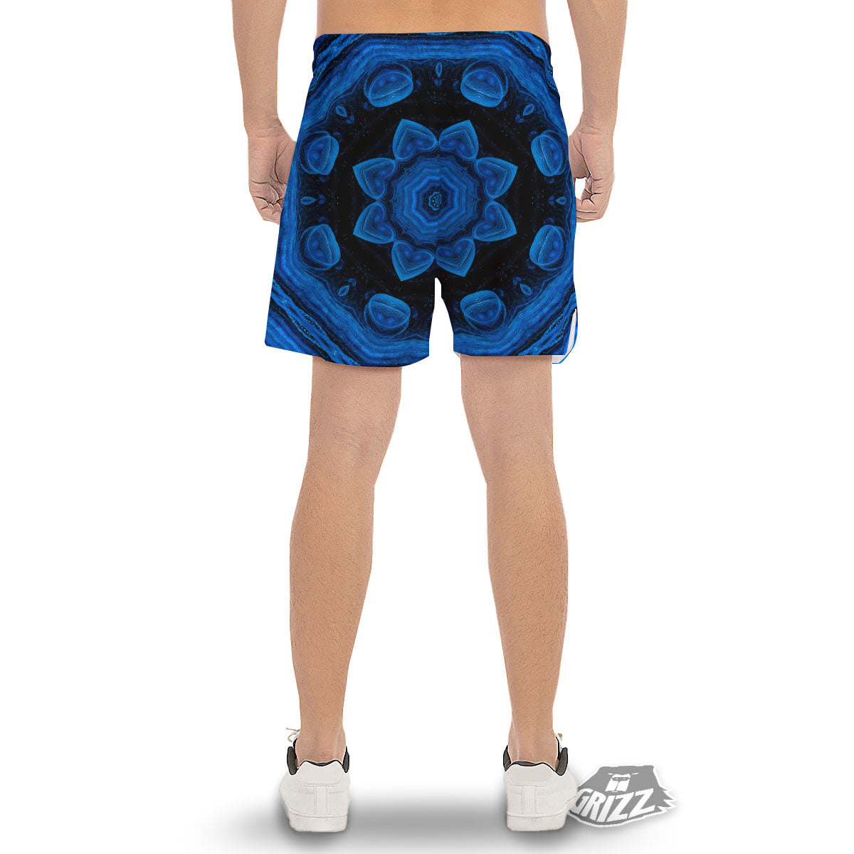 Blue Dark Kaleidoscope Print Men's Gym Shorts-grizzshop
