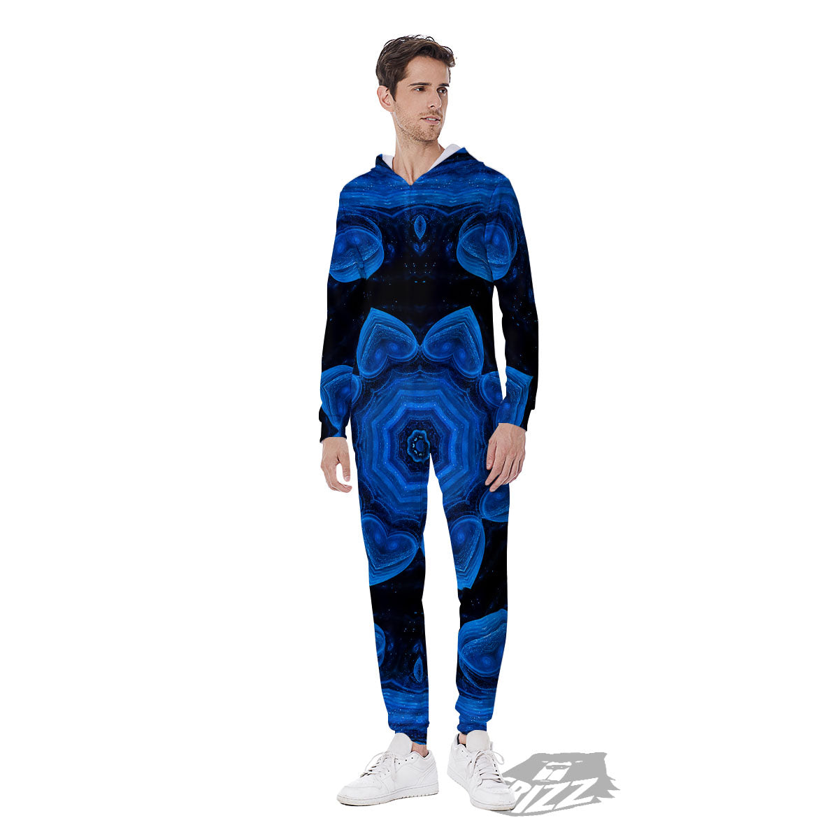 Blue Dark Kaleidoscope Print Men's Jumpsuit-grizzshop