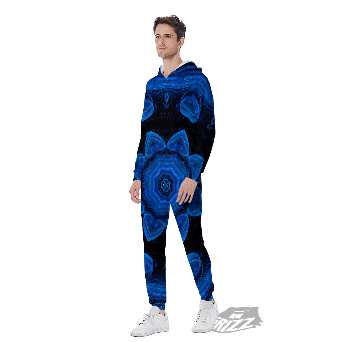 Blue Dark Kaleidoscope Print Men's Jumpsuit-grizzshop