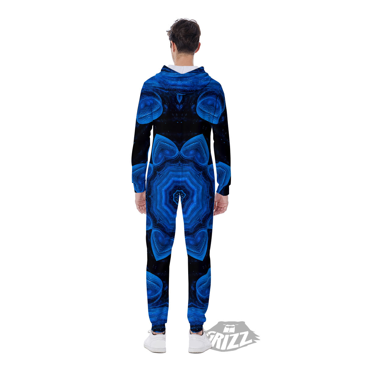 Blue Dark Kaleidoscope Print Men's Jumpsuit-grizzshop