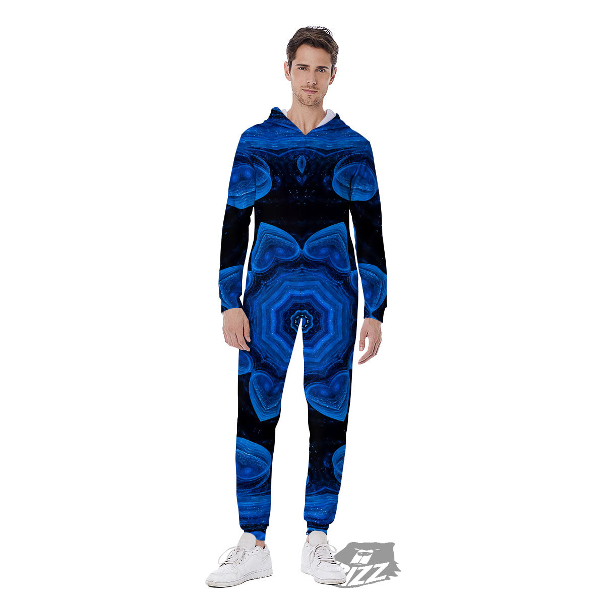 Blue Dark Kaleidoscope Print Men's Jumpsuit-grizzshop