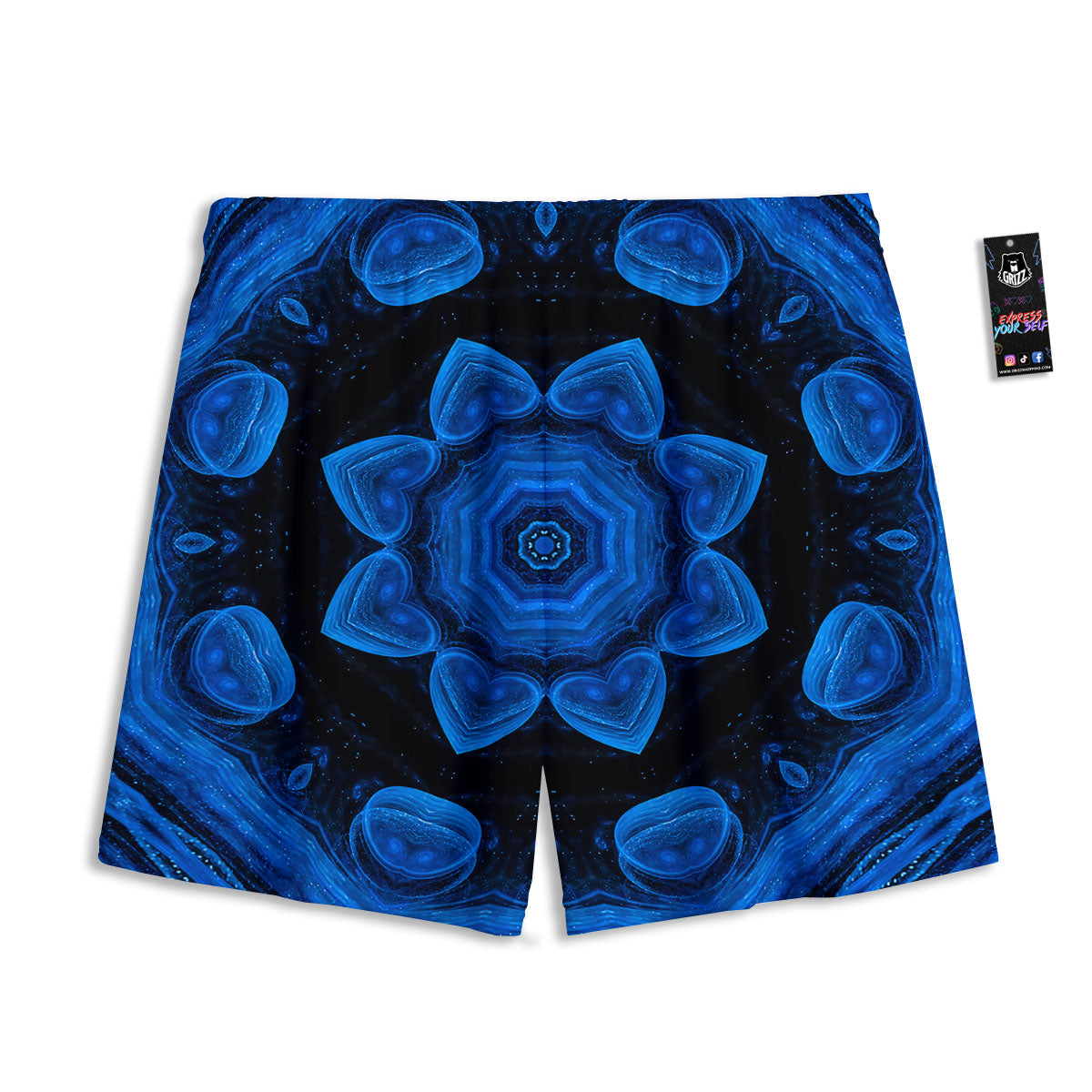 Blue Dark Kaleidoscope Print Mesh Shorts