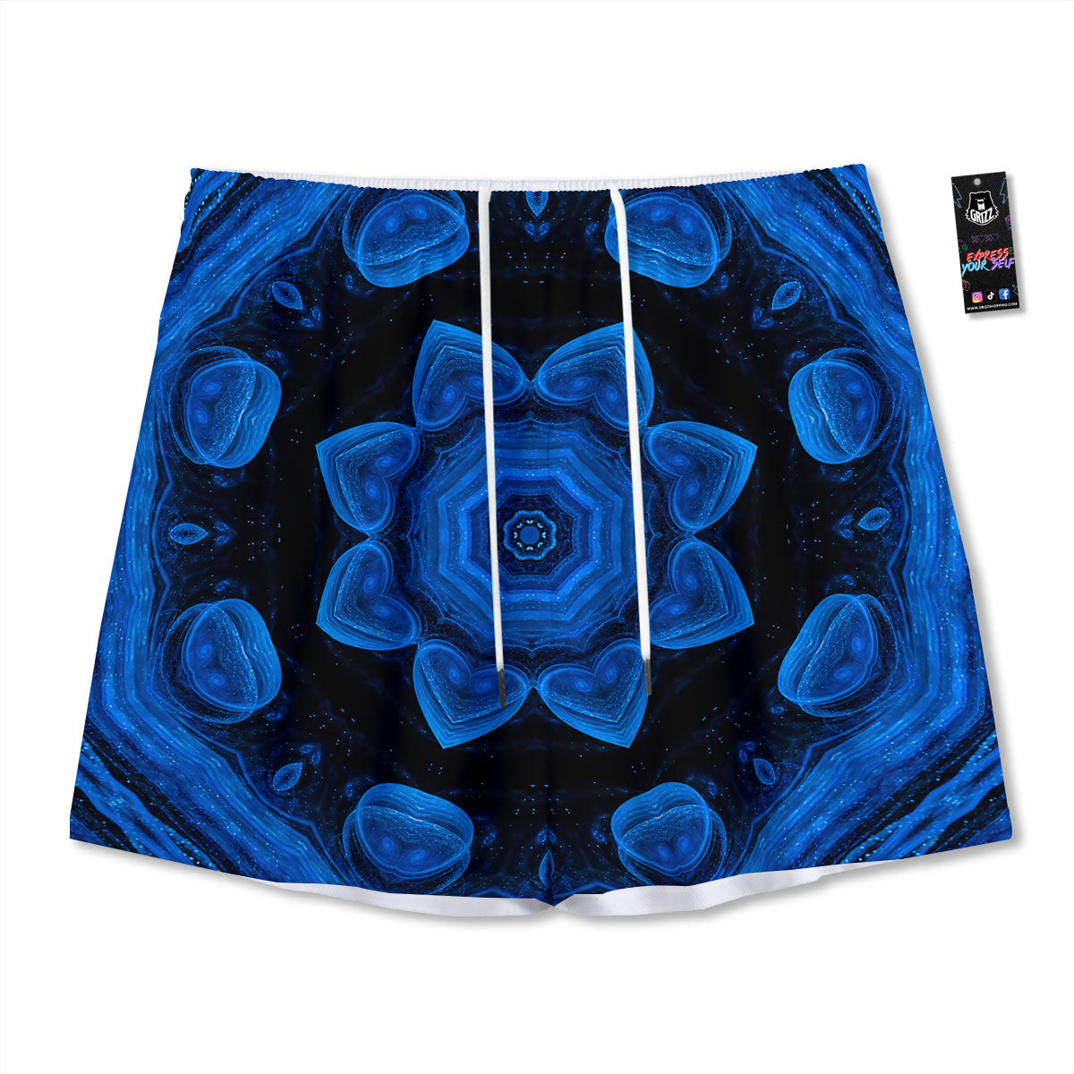 Blue Dark Kaleidoscope Print Mesh Shorts
