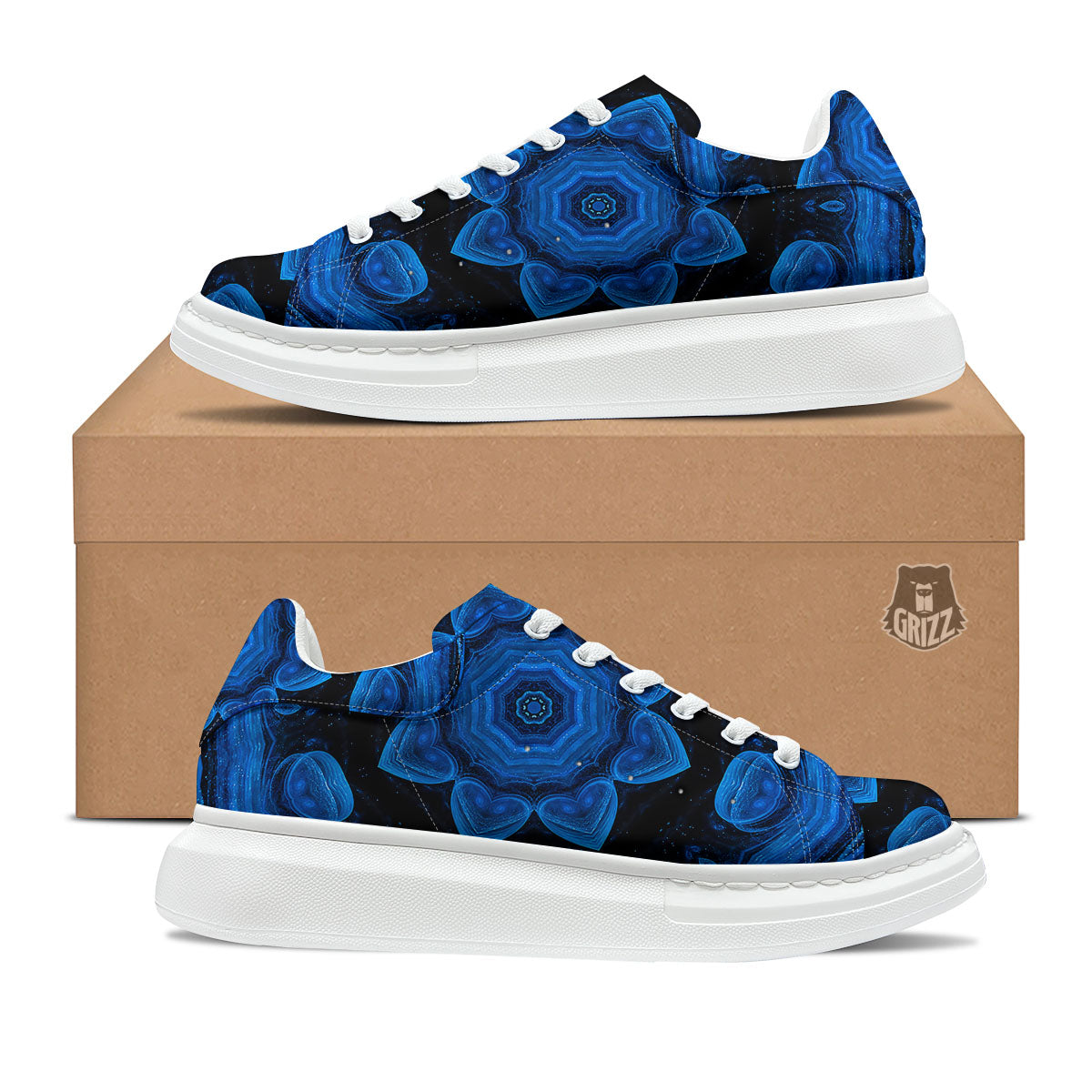 Blue Dark Kaleidoscope Print Platform Shoes-grizzshop
