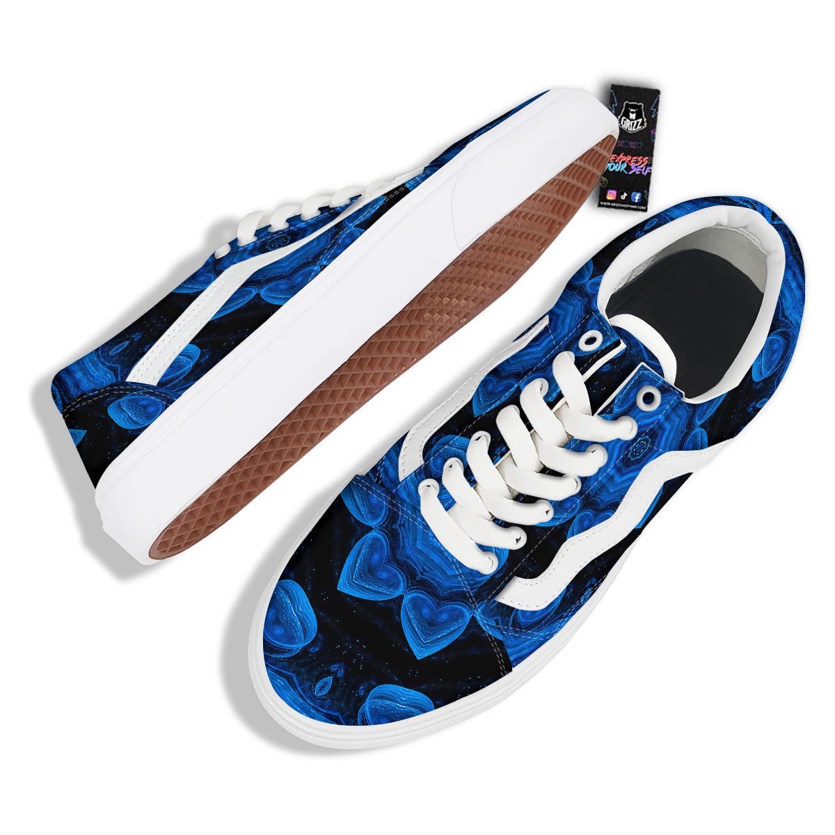 Blue Dark Kaleidoscope Print Skate Shoes-grizzshop