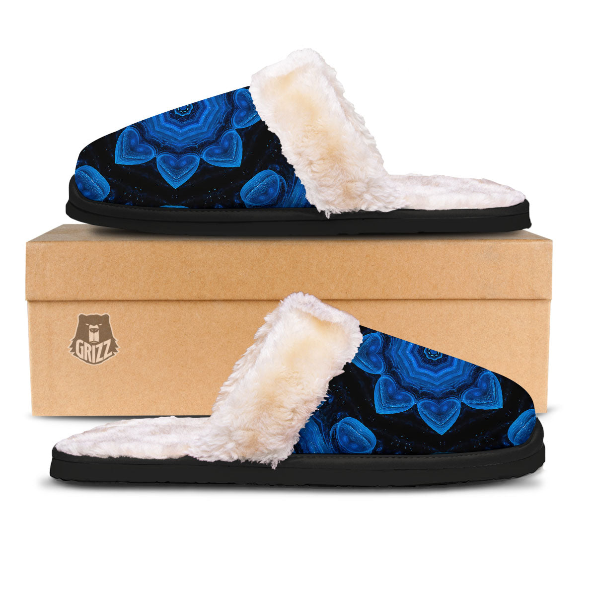 Blue Dark Kaleidoscope Print Slippers-grizzshop