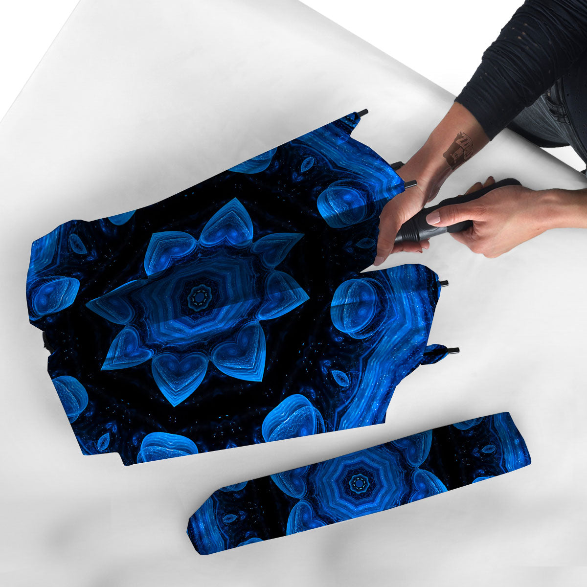Blue Dark Kaleidoscope Print Umbrella-grizzshop