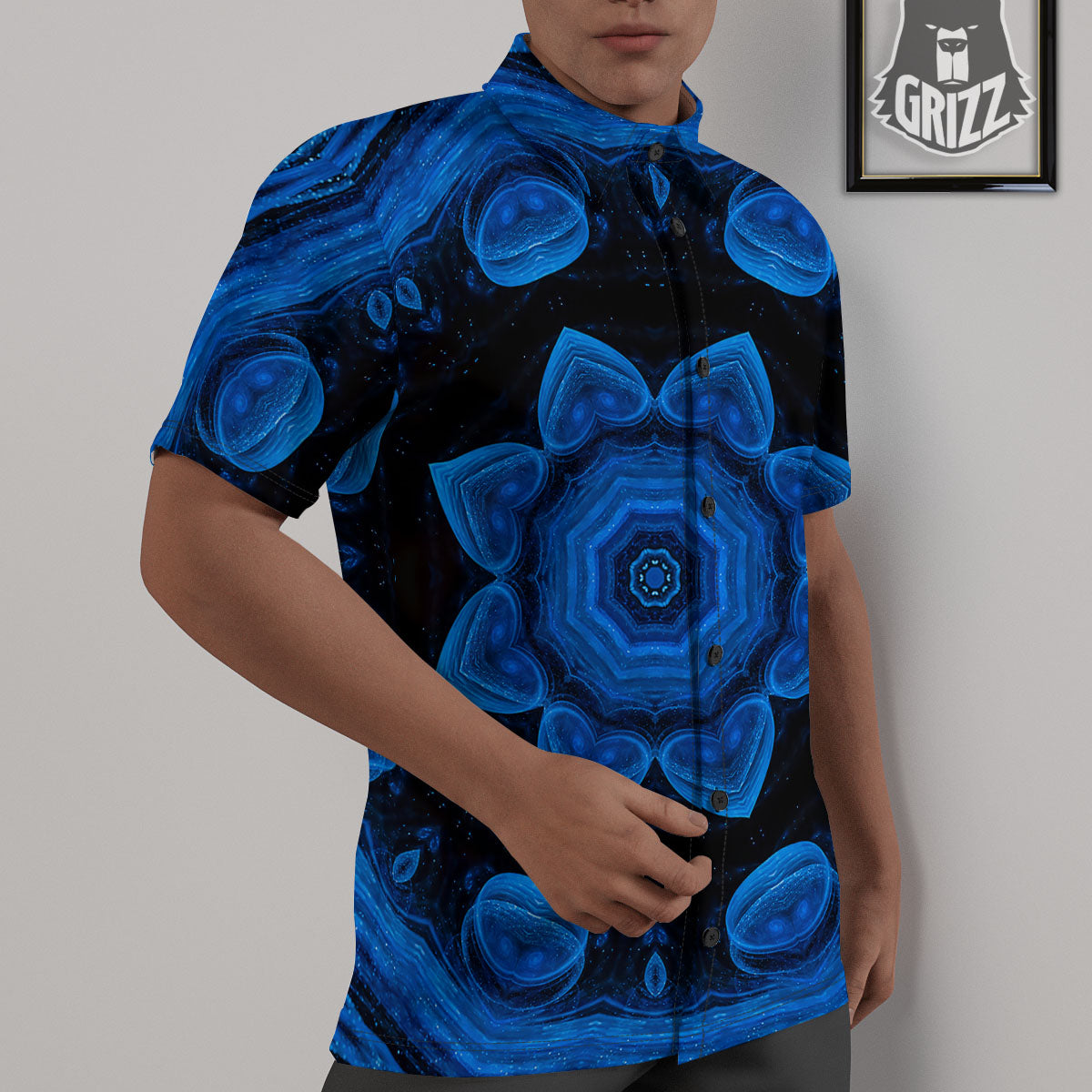Blue Dark Kaleidoscope Print Untucked Shirts-grizzshop