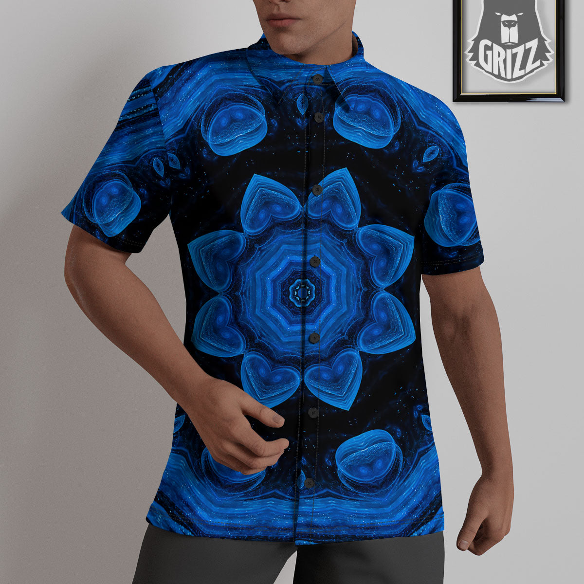 Blue Dark Kaleidoscope Print Untucked Shirts-grizzshop