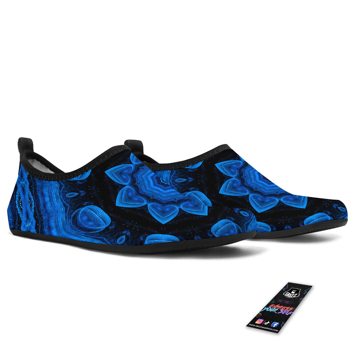 Blue Dark Kaleidoscope Print Water Shoes-grizzshop