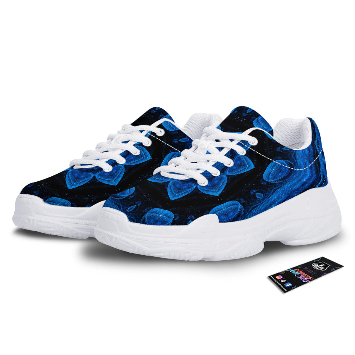Blue Dark Kaleidoscope Print White Chunky Shoes-grizzshop