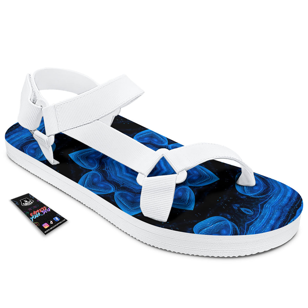 Blue Dark Kaleidoscope Print White Open Toe Sandals-grizzshop