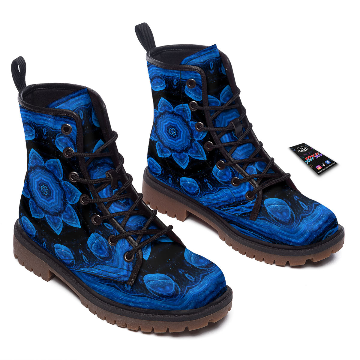Blue Dark Kaleidoscope Print Work Boots-grizzshop