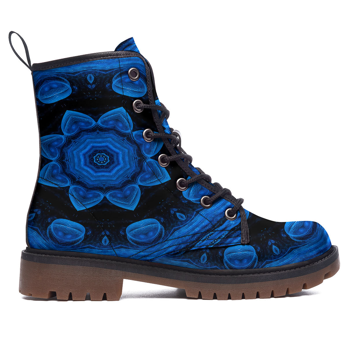 Blue Dark Kaleidoscope Print Work Boots-grizzshop