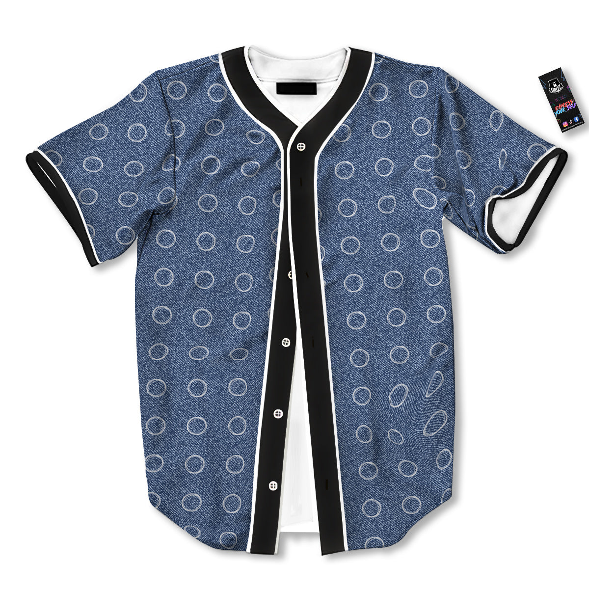 Blue Denim Jeans Polka Dot Print Pattern Baseball Jersey-grizzshop