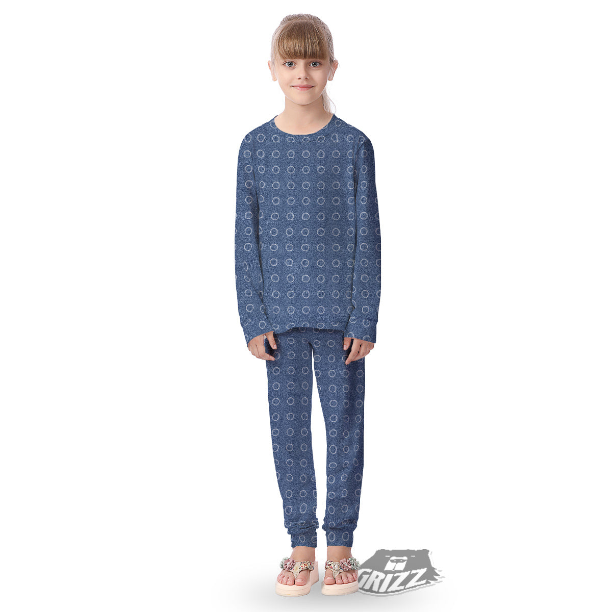 Blue Denim Jeans Polka Dot Print Pattern Kid's Pajamas-grizzshop
