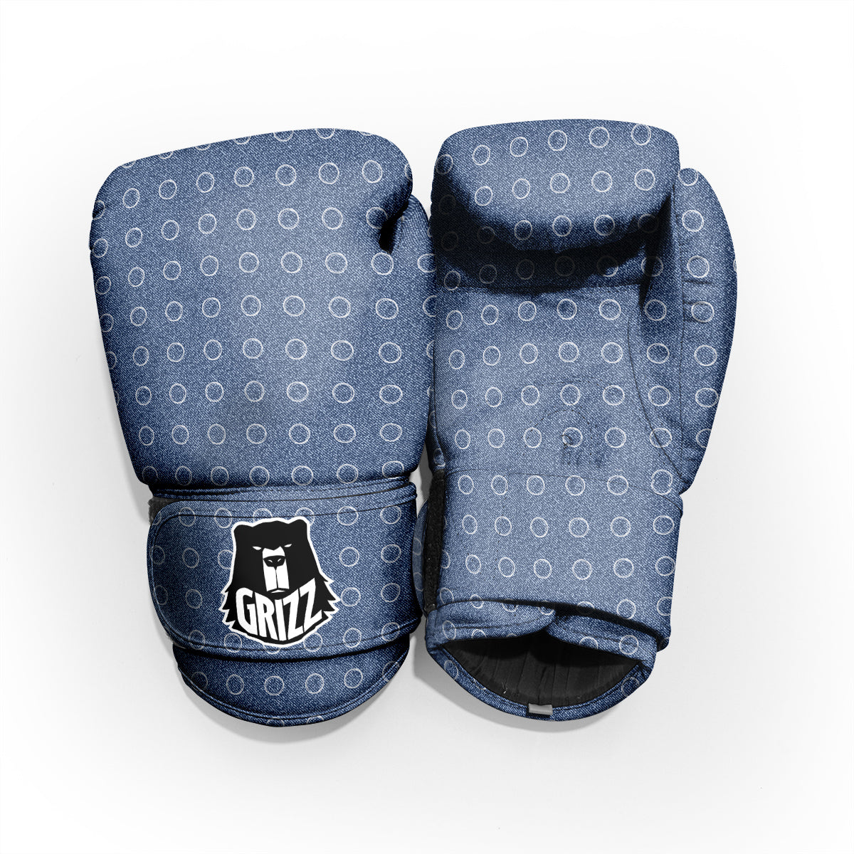 Blue Denim Jeans Polka Dot Print Pattern Pro Boxing Glove