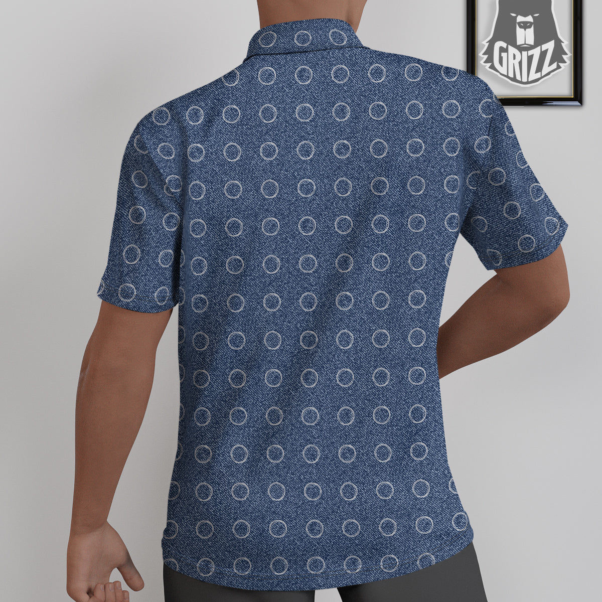 Blue Denim Jeans Polka Dot Print Pattern Untucked Shirts-grizzshop