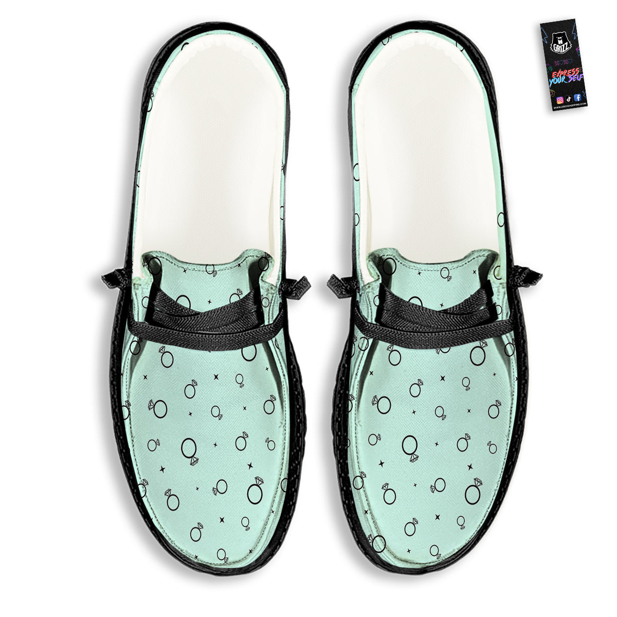 Blue Diamond Ring Print Pattern Black Loafers-grizzshop
