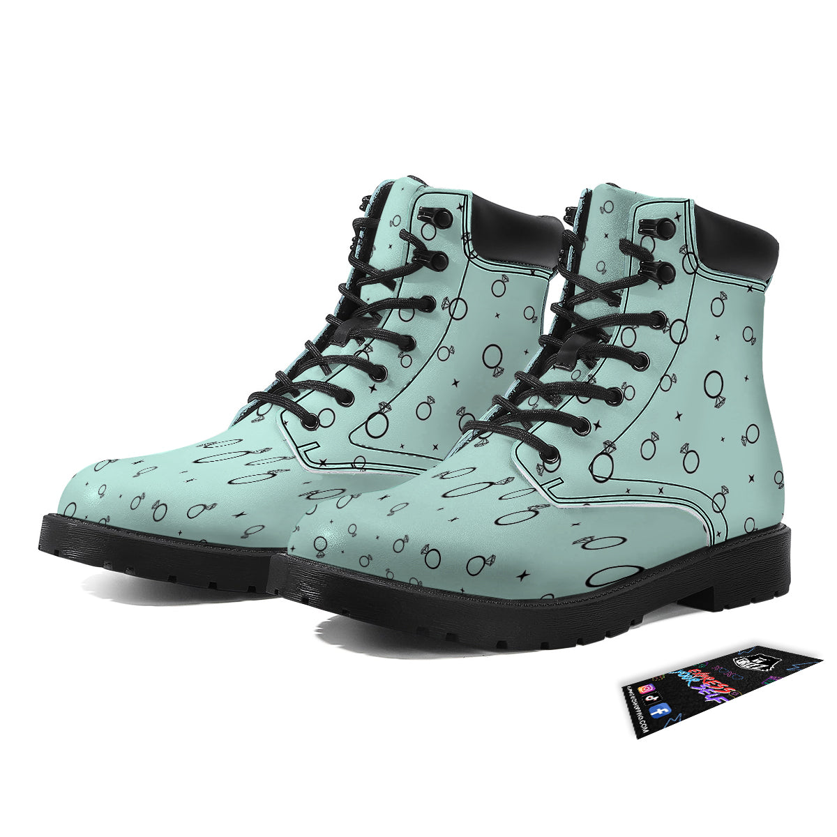 Blue Diamond Ring Print Pattern Boots-grizzshop