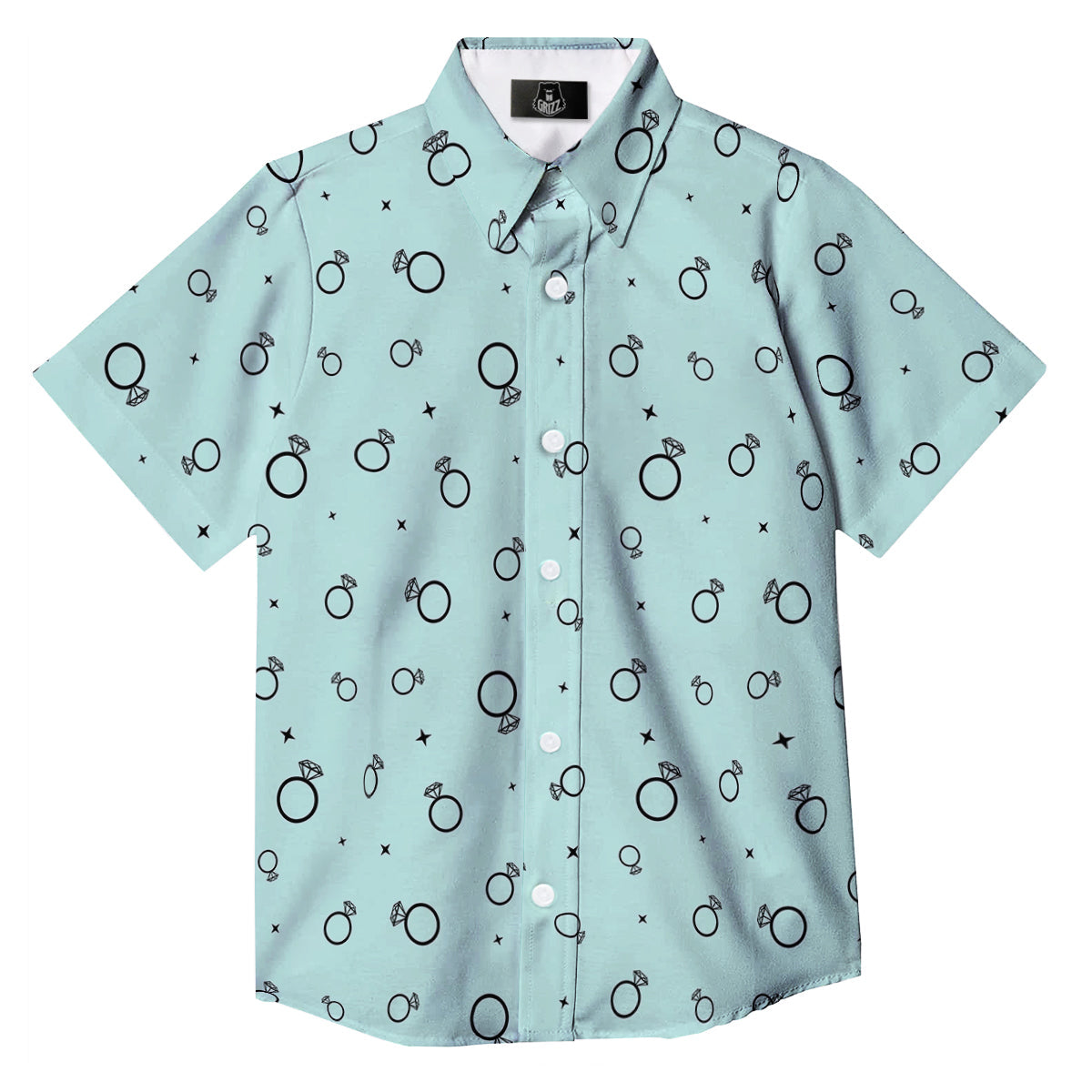 Blue Diamond Ring Print Pattern Button Up Shirt-grizzshop