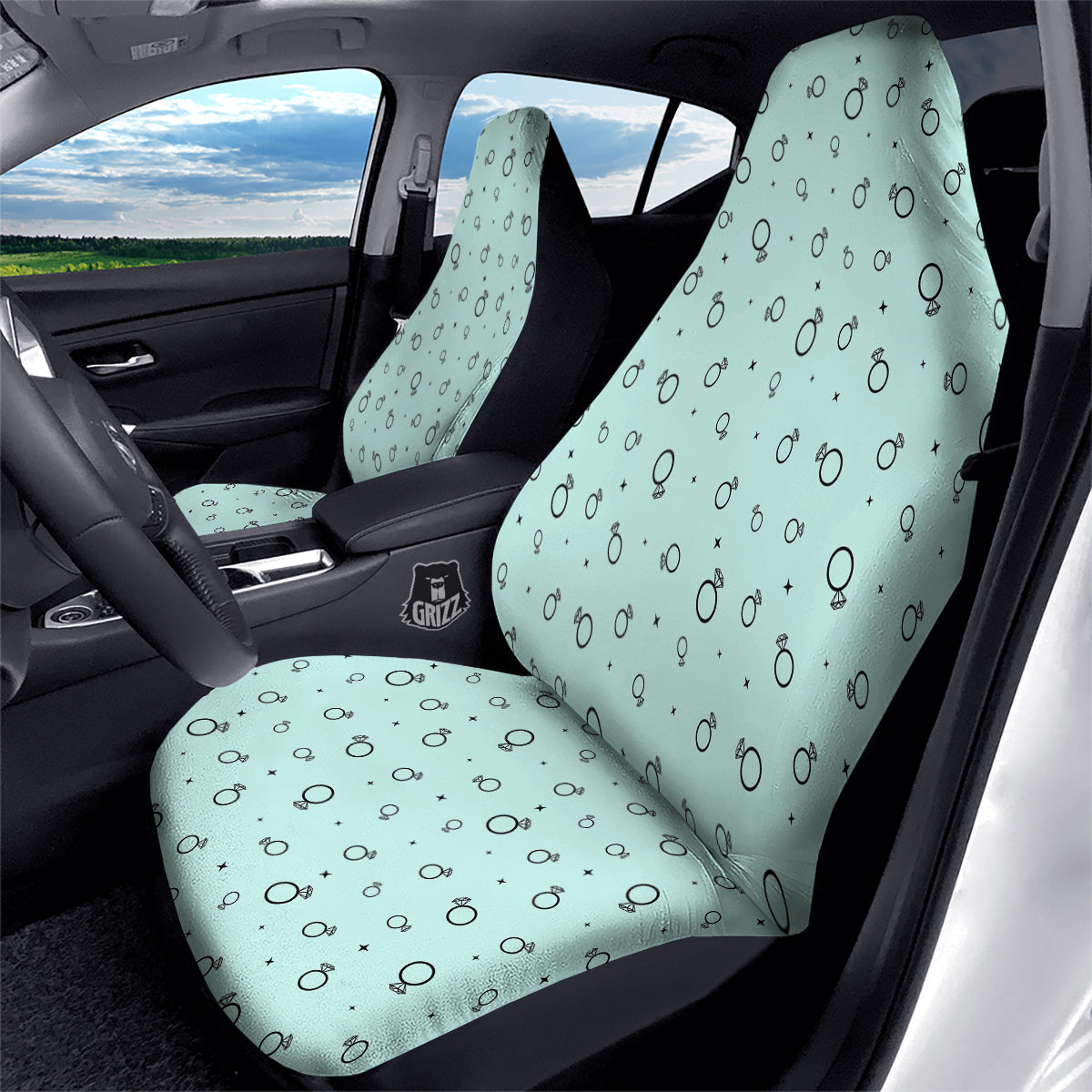 Blue Diamond Ring Print Pattern Car Seat Covers-grizzshop